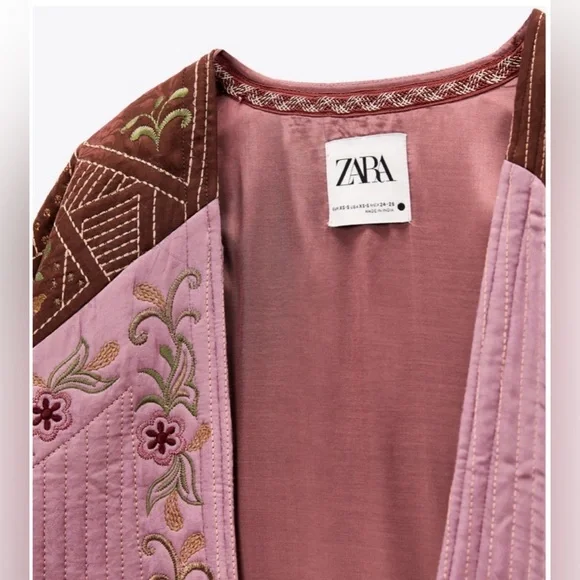 Zara Patchwork Embroidered Kimono Robe - Pink & Brown - Picture 3 of 5